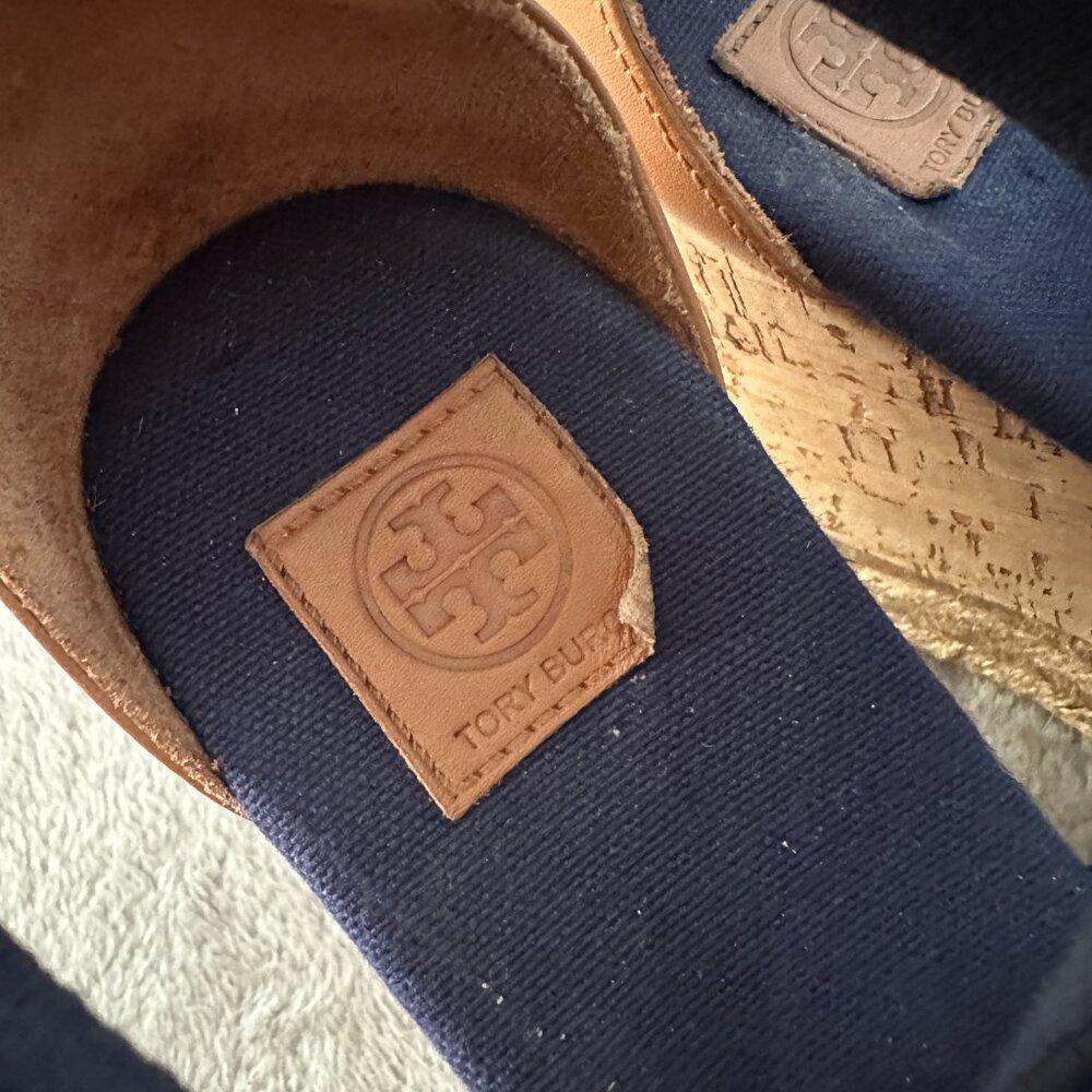 Tory Burch Natanya Wedge Espadrille Sandals Women's 11 Navy Shoes - Picture 4 of 8